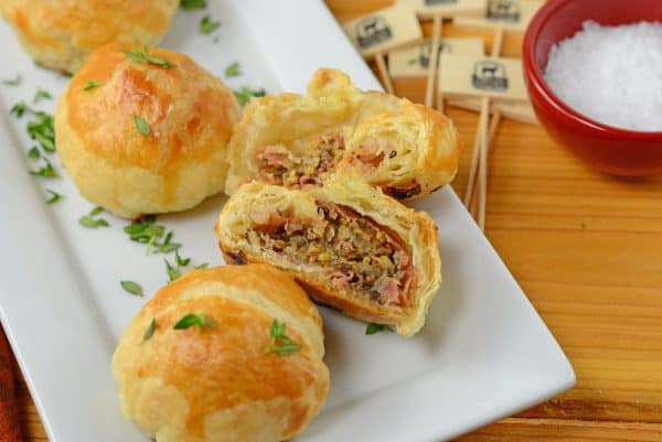 mini-beef-wellington-2 Mini Beef Wellington is one of the best party appetizers out there! Mini pieces of beef tenderloin seasoned with mushrooms, thyme, Dijon and prosciutto, all tucked into puff pastry.
