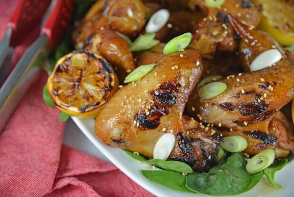 Lemon Garlic Yakitori Wings 3 Lemon Garlic Yakitori Wings are marinated in a zesty lemon garlic marinade and grilled to perfection. Serve your grilled wings with classic BBQ side dishes.