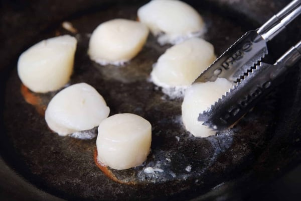 searing scallops in a pan