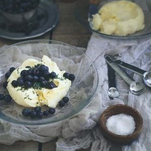 Blueberry Lavender butter in a glass bowl