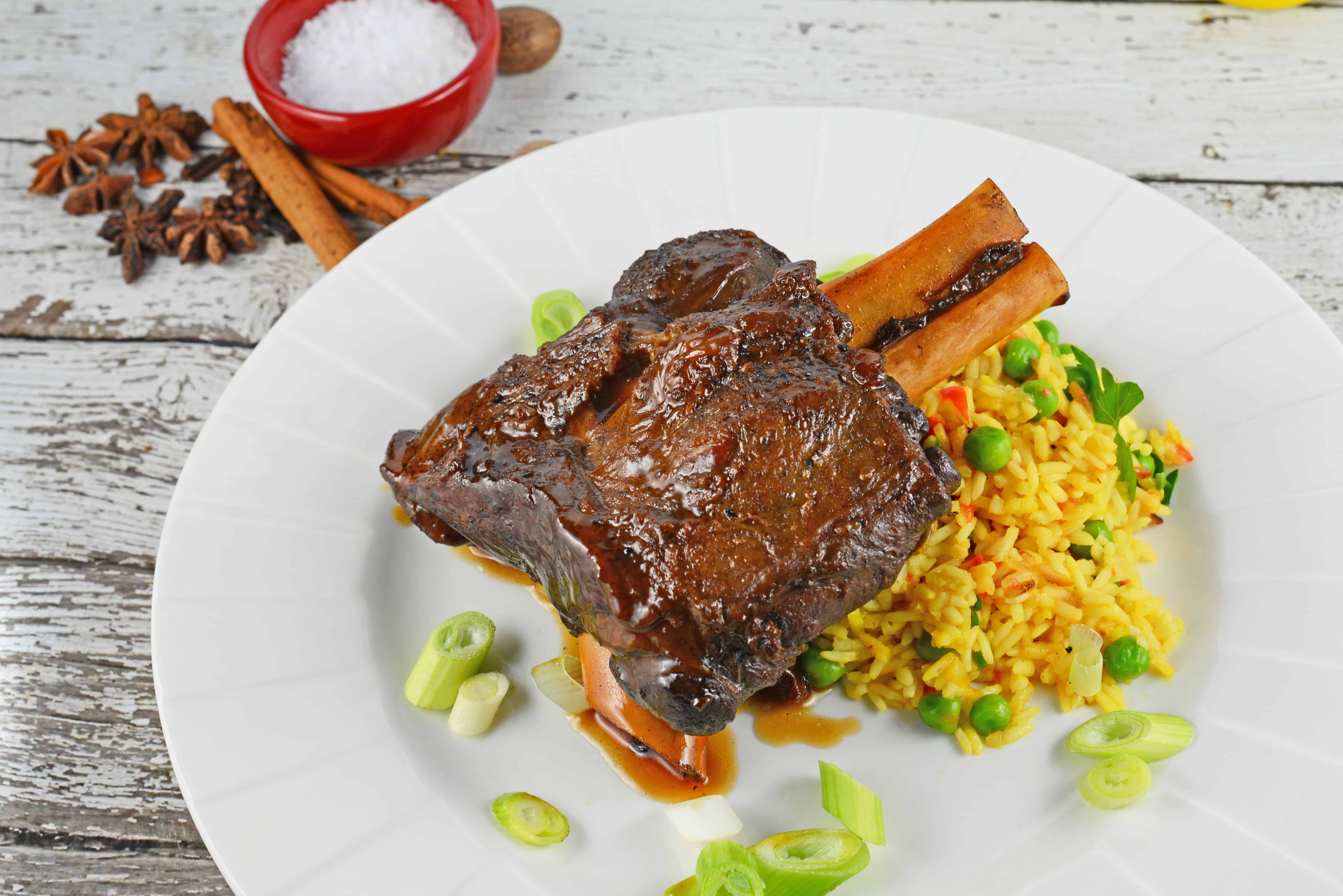 Spiced Boar Shank Recipe- a sophisticated and exotic meal, ideal for special occasions and dinner parties. Lean and healthy with loads of rich flavor. www.savoryexperiments.com