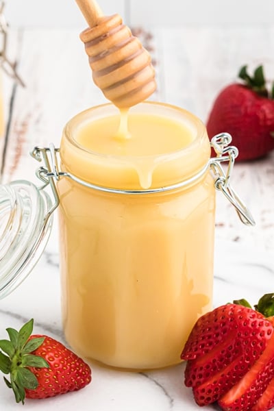 vanilla butter syrup in a glass jar