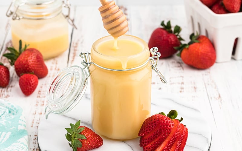 vanilla butter syrup in a glass jar