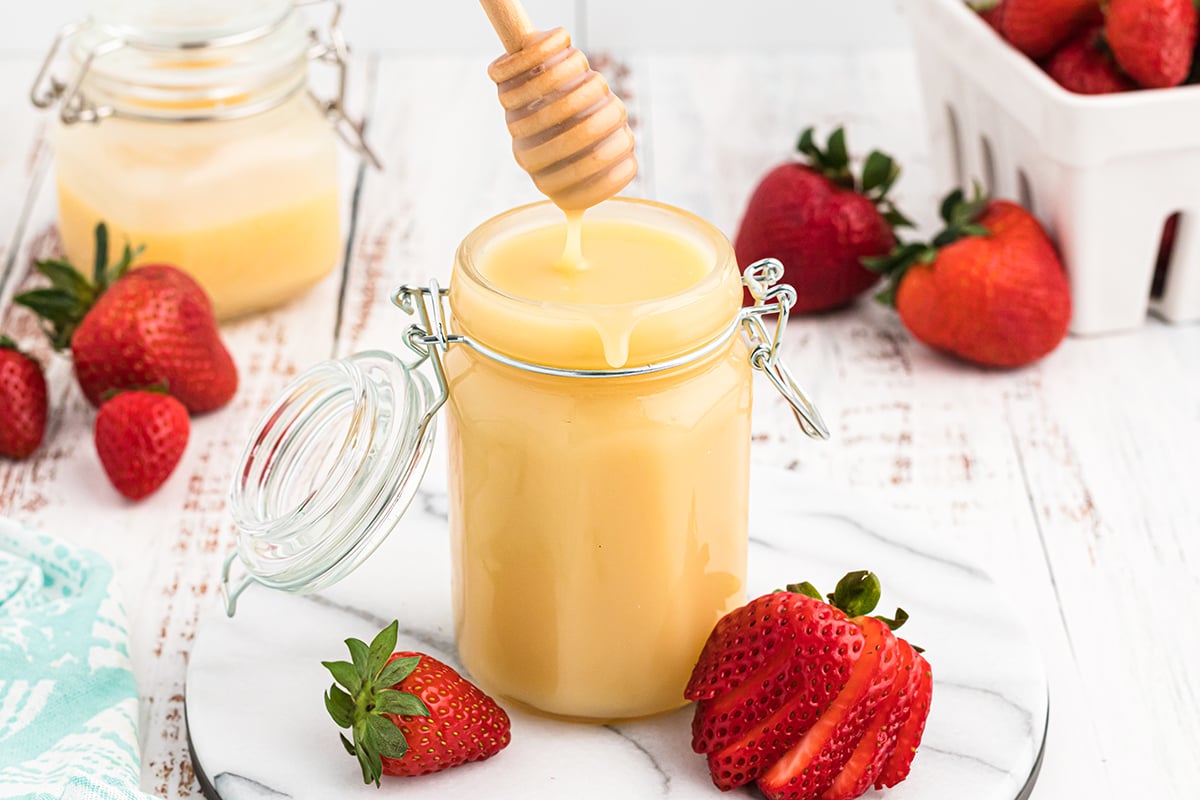 vanilla butter syrup in a glass jar