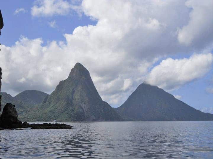 straight on shot of pitons mountains