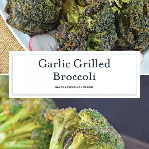 Garlic Grilled Broccoli is an excellent side dish for grilled meals! It is marinated in a garlic and spice mix and then charred on the grill for great flavor! #grilledbroccoli #howtogrillbroccoli #broccolirecipe www.savoryexperiments.com