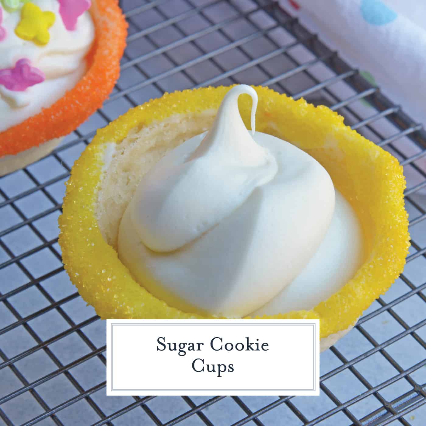 This Sugar Cookie Cups recipe puts a spin on your typical ice cream cone. Why choose between cookies or ice cream when you can have both! #sugarcookiecups #howtomakesugarcookiecups www.savoryexperiments.com