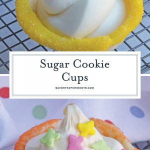 This Sugar Cookie Cups recipe puts a spin on your typical ice cream cone. Why choose between cookies or ice cream when you can have both! #sugarcookiecups #howtomakesugarcookiecups www.savoryexperiments.com