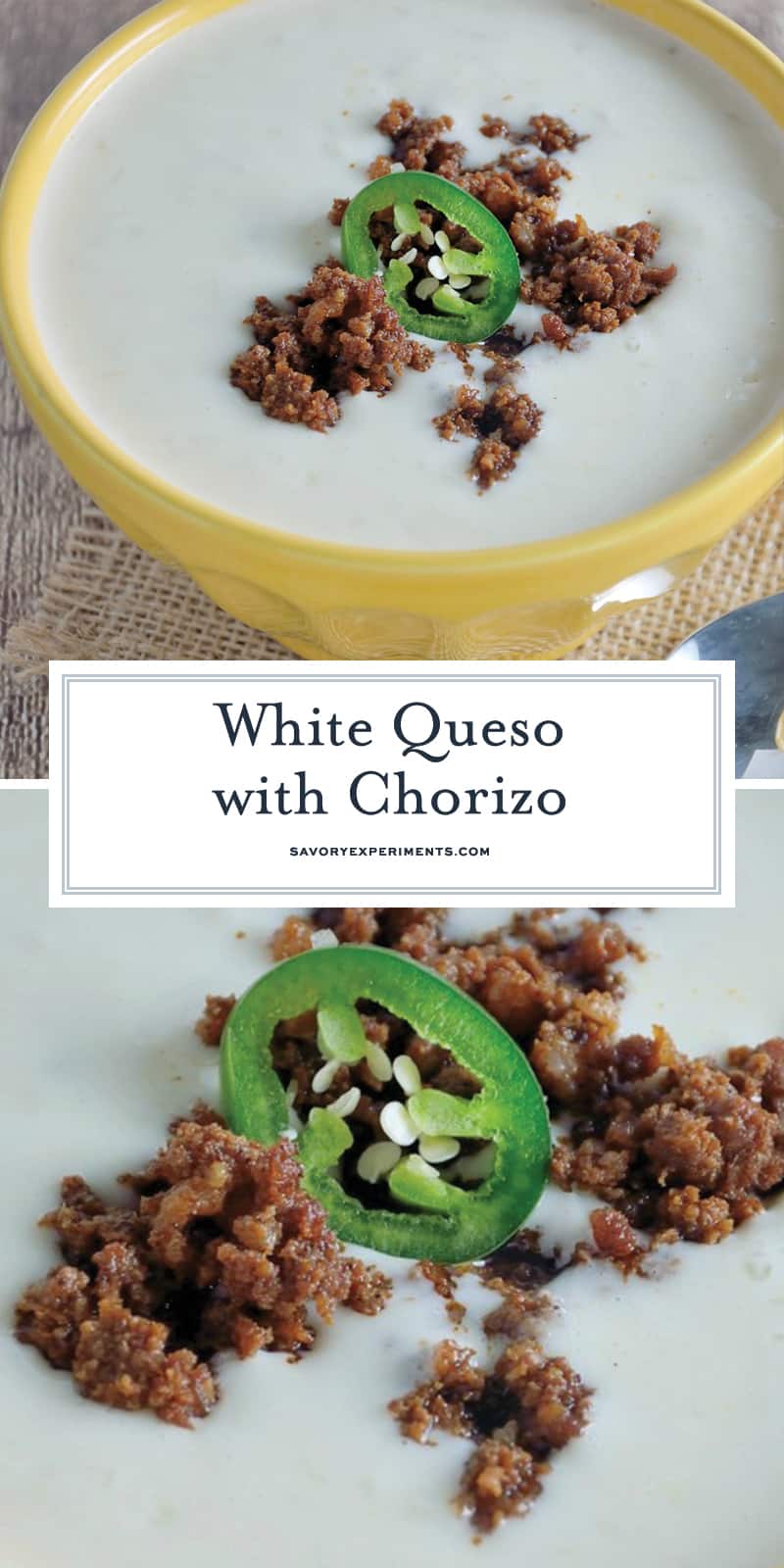 White Queso Dip is an easy appetizer that is perfect for parties or watching the big game! This Mexican cheese dip is the BEST cheese dip you will ever make! #whitequesodip #mexicancheesedip #mexicanwhitecheesedip www.savoryexperiments.com