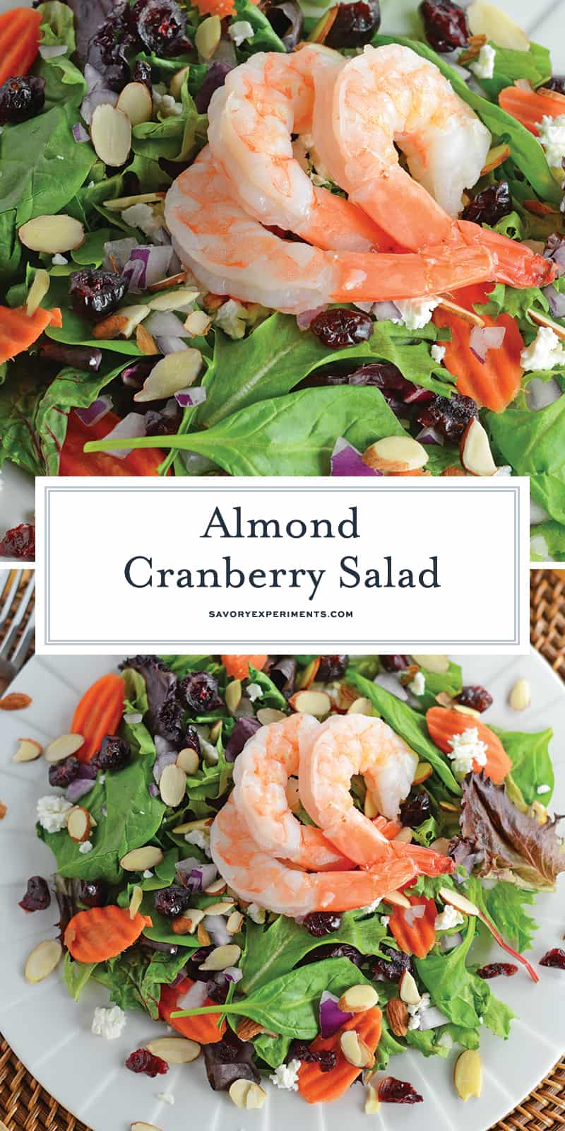 This Almond Cranberry Salad with Dijon Vinaigrette is a quick yet tasty meal solution! Throw it together for a healthy quick dinner or lunch! #summersalads #cranberrysalad #easysaladrecipes www.savoryexperiments.com