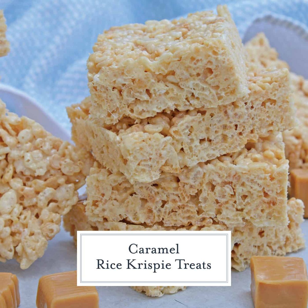 Caramel Rice Krispie Treats are a new twist on an old favorite! These homemade Rice Krispie Treats are so good and miles better then the store bought ones! #ricekrispietreats #ricekrispiebars www.savoryexperiments.com