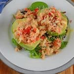 Crab and Avocado Salad is a simple and healthy salad. Buttery lump crab with creamy avocado, red onion, jalapeno and bell peppers topped with Miso Dressing.