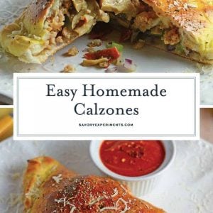 This Easy Calzones Recipe is made with just a handful of ingredients! This homemade calzones recipe is perfect for a “make your own calzone bar” for any party! #calzonerecipe #howtomakeacalzone #homemadecalzonerecipe www.savoryexperiments.com