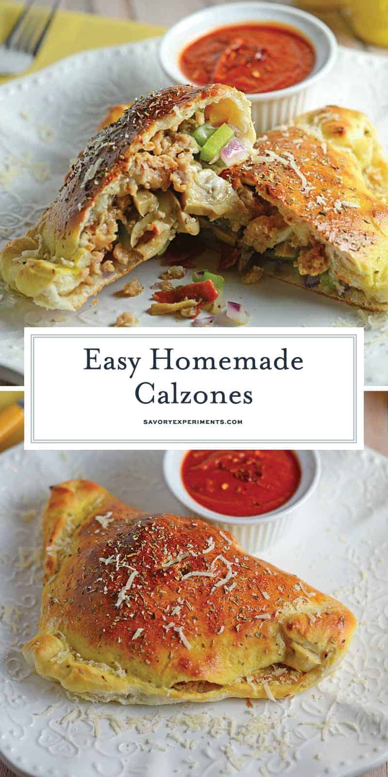 This Easy Calzones Recipe is made with just a handful of ingredients! This homemade calzones recipe is perfect for a “make your own calzone bar” for any party! #calzonerecipe #howtomakeacalzone #homemadecalzonerecipe www.savoryexperiments.com