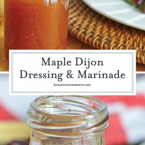 Maple Dijon Dressing is a tasty and simple homemade salad dressing! This dressing with maple syrup will complement any salad or grilled vegetable platter! #dressingwithmaplesyrup #homemadesaladdressing #dijonvinaigrette www.savoryexperiments.com