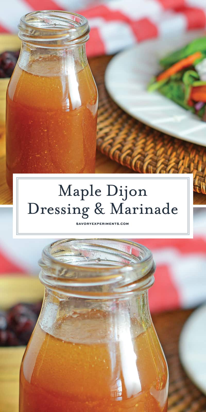 Maple Dijon Dressing is a tasty and simple homemade salad dressing! This dressing with maple syrup will complement any salad or grilled vegetable platter! #dressingwithmaplesyrup #homemadesaladdressing #dijonvinaigrette www.savoryexperiments.com