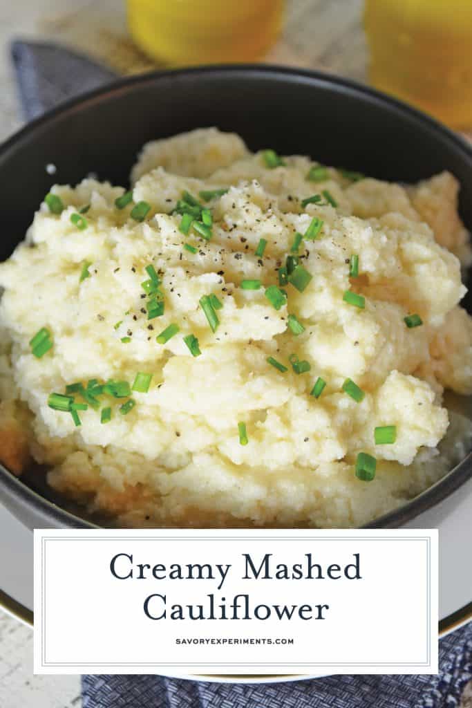 Mashed Cauliflower is a healthier alternative to mashed potatoes, with fewer carbs! This Mashed Cauliflower recipe is perfectly smooth and creamy! #mashedcauliflower #cauliflowermashedpotatoes www.savoryexperiments.com