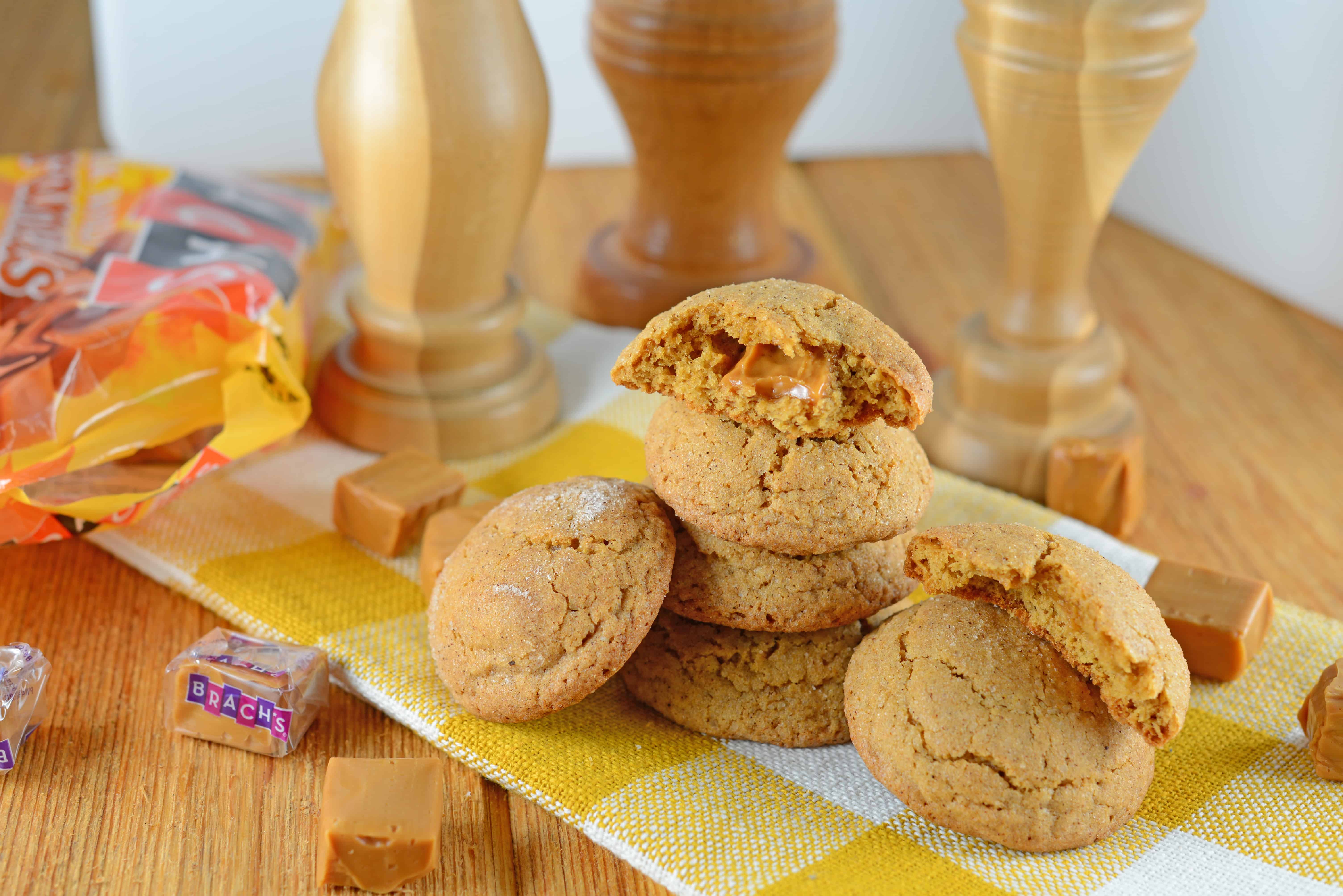 Caramel Apple Cookies are the easy and mess free way to enjoy caramel apples! Apple spiced cookie dough stuffed with gooey caramel is the best apple cookie recipe you will ever taste!