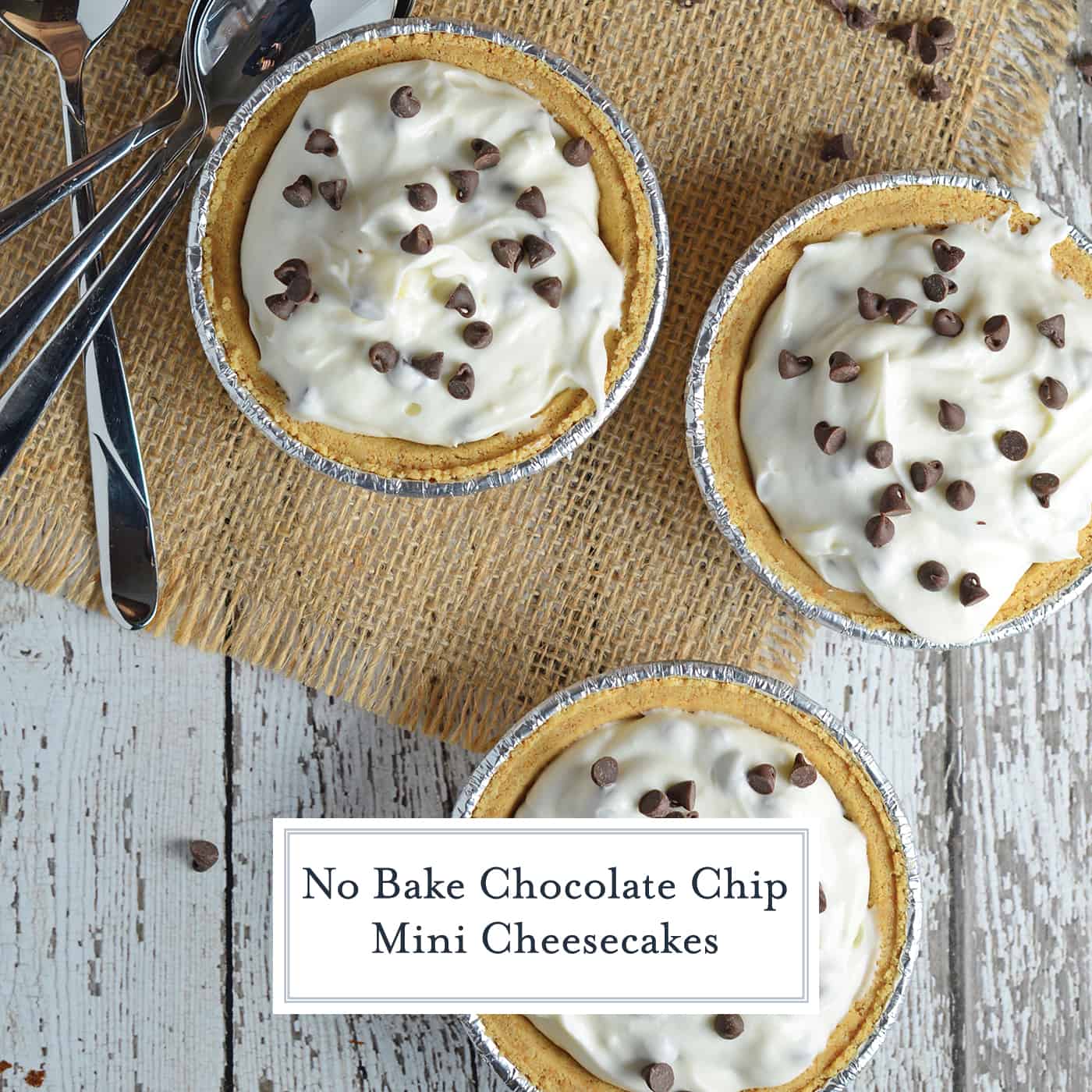No Bake Chocolate Chip Mini Cheesecakes Recipe is an easy summer time no bake cheesecake recipe. Only takes 10 minutes to make and everyone will enjoy them! #minicheesecakerecipe #nobakecheesecakerecipe #chocolatechipcheesecake www.savoryexperiments.com