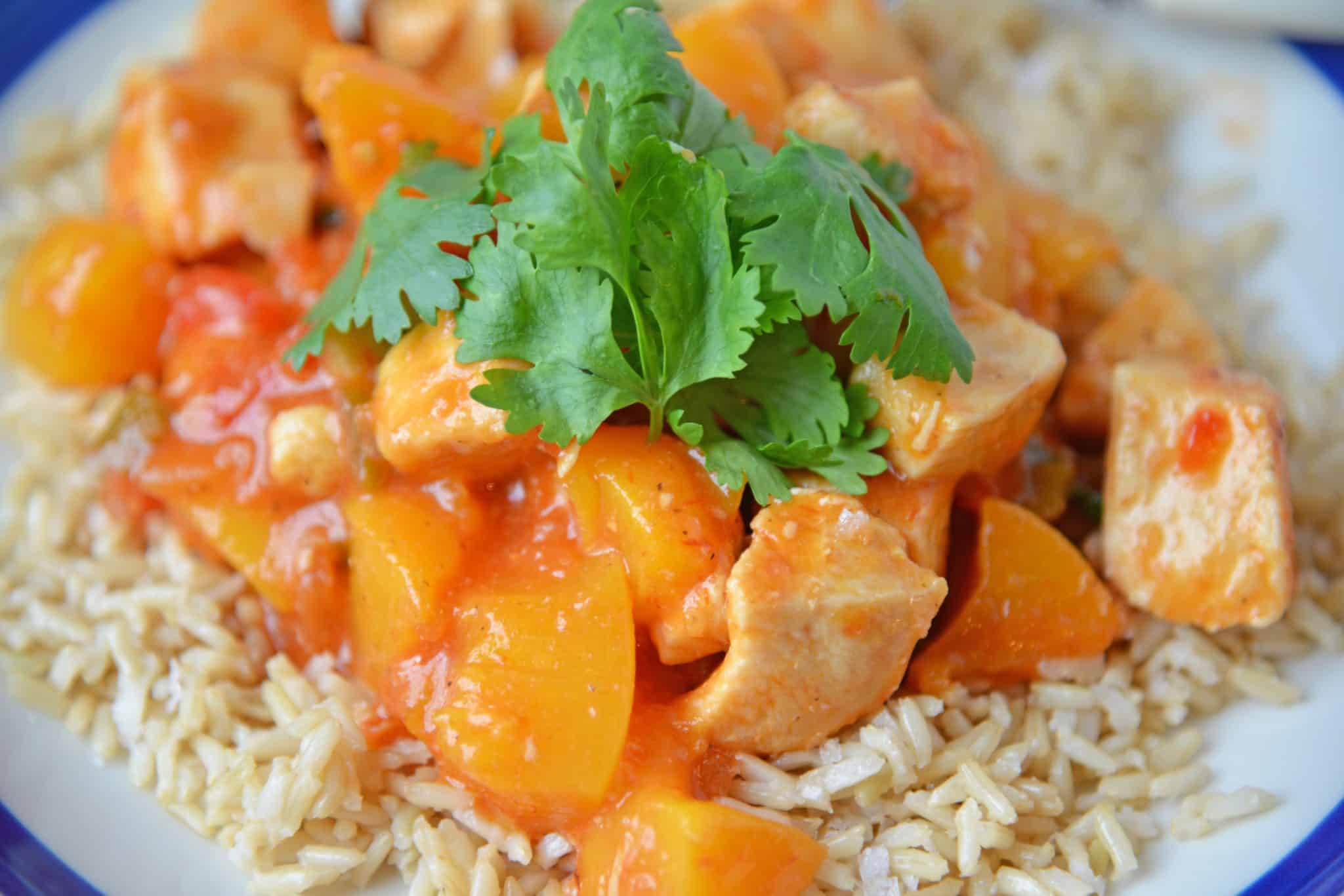 Peach Chicken Picante is a quick dinner recipe using chicken, peaches and salsa! This delicious flavor combination will give you a sweet and spicy dish! #chickenbreastrecipes #easychickenrecipes #healthychickenrecipes www.savoryexperiments.com 