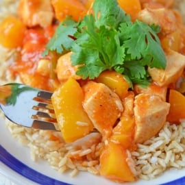 Peach Chicken Picante is a quick dinner recipe using chicken, peaches and salsa! This delicious flavor combination will give you a sweet and spicy dish! #chickenbreastrecipes #easychickenrecipes #healthychickenrecipes www.savoryexperiments.com