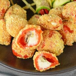 Sweet peppadew peppers stuffed with tangy goat cheese, tossed in cornmeal and then lightly fried. Dip in a chipotle aioli, green goddess or honey mustard sauce.