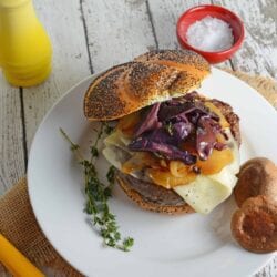 Red Wine Shiitake Burger- earthy and sweet, these toppings make the perfect artisan hamburger at home! www.savoryexperiments.com