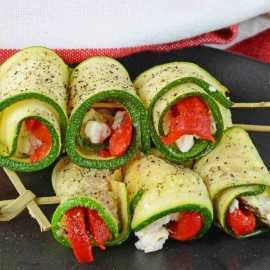 Zucchini Goat Cheese Rolls are tasty toothpick appetizers made with roasted red peppers, seasonings and creamy goat cheese. Make them ahead for an easy appetizer!