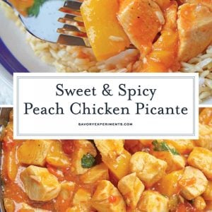 Peach Chicken Picante is a quick dinner recipe using chicken, peaches and salsa! This delicious flavor combination will give you a sweet and spicy dish! #chickenbreastrecipes #easychickenrecipes #healthychickenrecipes www.savoryexperiments.com