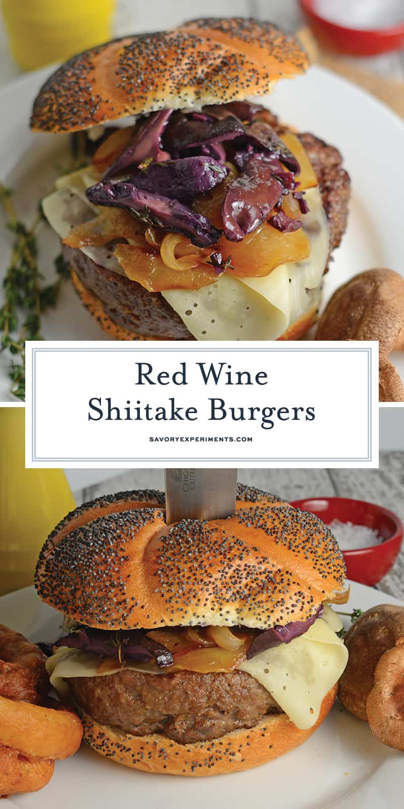This Red Wine Shiitake Hamburger takes your typical burger recipes and turns it into so much more! The perfect artisan hamburger to enjoy at home! #burgerrecipes #recipeswithhamburgermeat www.savoryexperiments.com