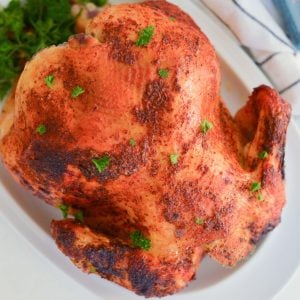 overhead close up of a beer can chicken