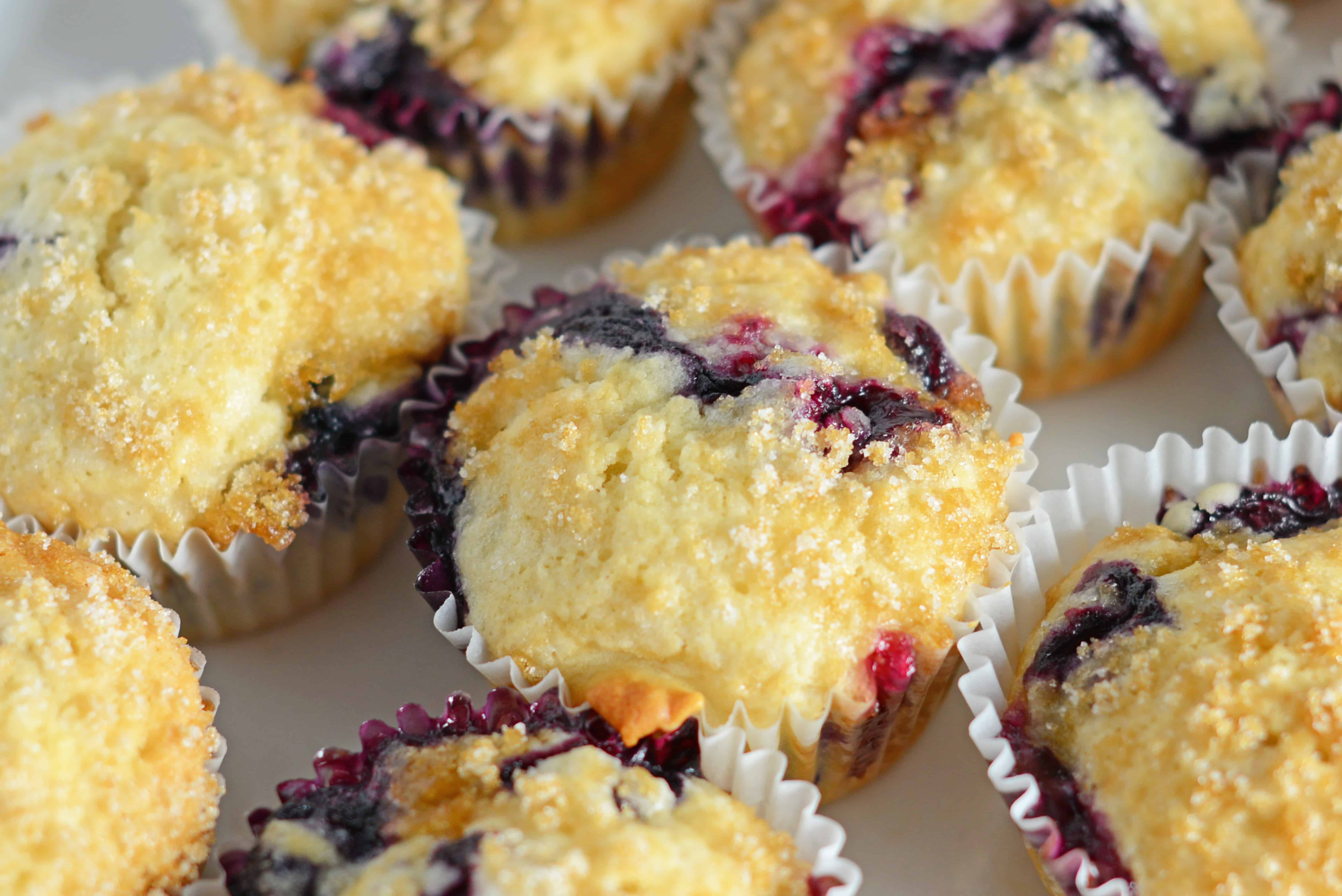 Classic Blueberry Muffins with a Streusel Crumble Topping - super easy recipe for super soft muffins. Perfect for any breakfast or brunch. www.savoryexperiments.com