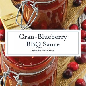 Cran Blueberry BBQ Sauce is a zesty sauce for grilled chicken, seafood or even vegetables. Sweet with a little bit of tang and a spike of coffee. ##BBQsaucerecipe #homemadeBBQsauce www.savoryexperiments.com