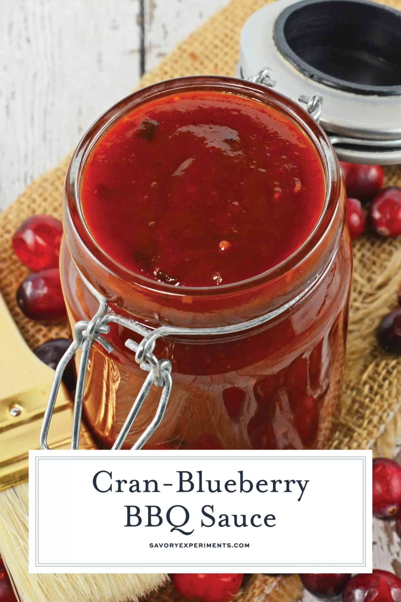 Cran Blueberry BBQ Sauce is a zesty sauce for grilled chicken, seafood or even vegetables. Sweet with a little bit of tang and a spike of coffee. ##BBQsaucerecipe #homemadeBBQsauce www.savoryexperiments.com