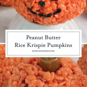 Pumpkin Rice Krispie Treats are perfect for any fall gathering or as an easy Halloween dessert! Ready in only 20 minutes, everyone will love them! #halloweenricekrispietreats #pumpkinricekrispietreats www.savoryexperiments.com