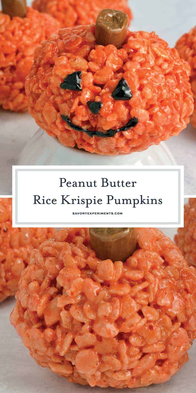 Pumpkin Rice Krispie Treats are perfect for any fall gathering or as an easy Halloween dessert! Ready in only 20 minutes, everyone will love them! #halloweenricekrispietreats #pumpkinricekrispietreats www.savoryexperiments.com