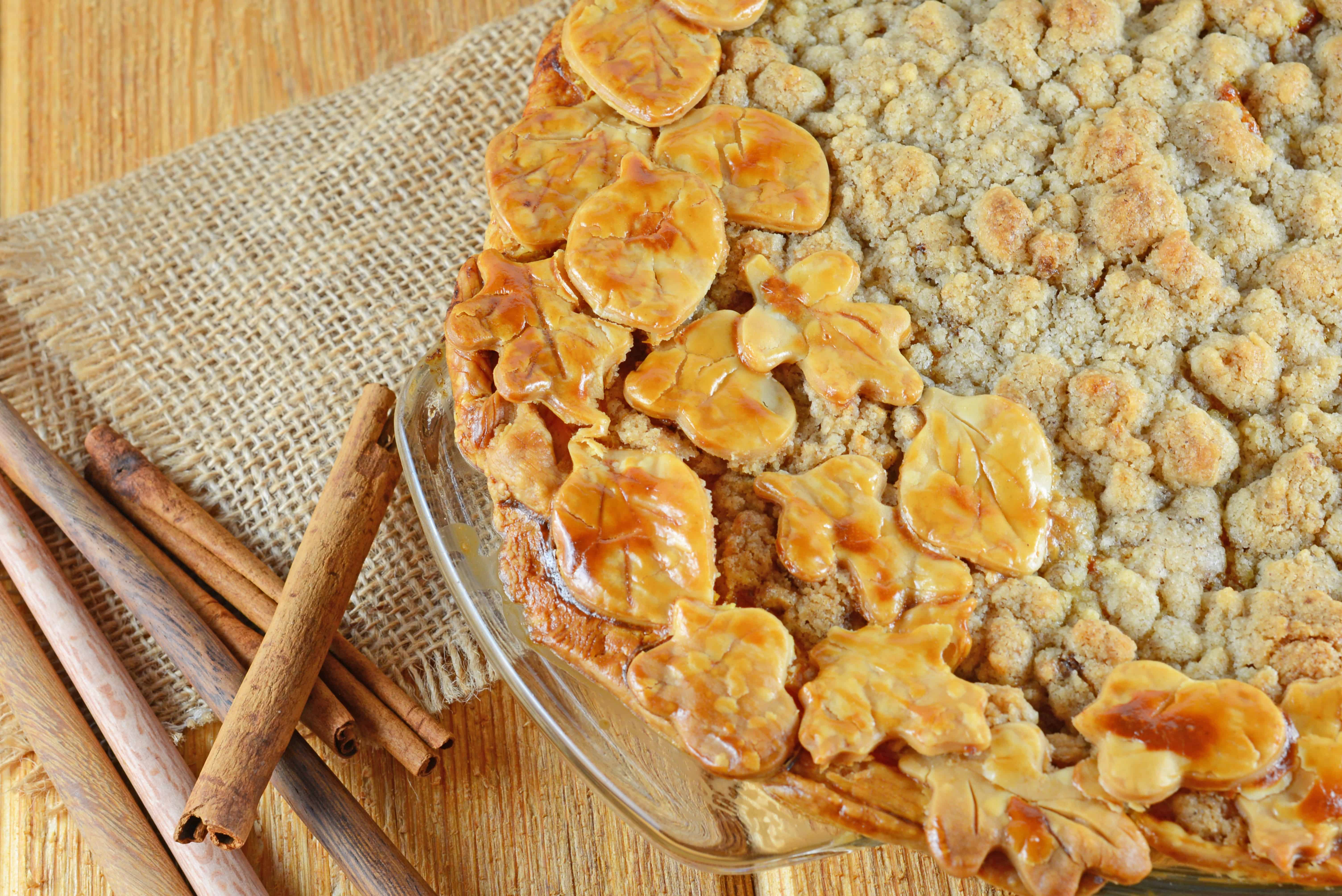 Pumpkin Apple Pie is the best of both worlds! Pumpkin pie and apple pie merged together in a pecan crust with streusel topping.