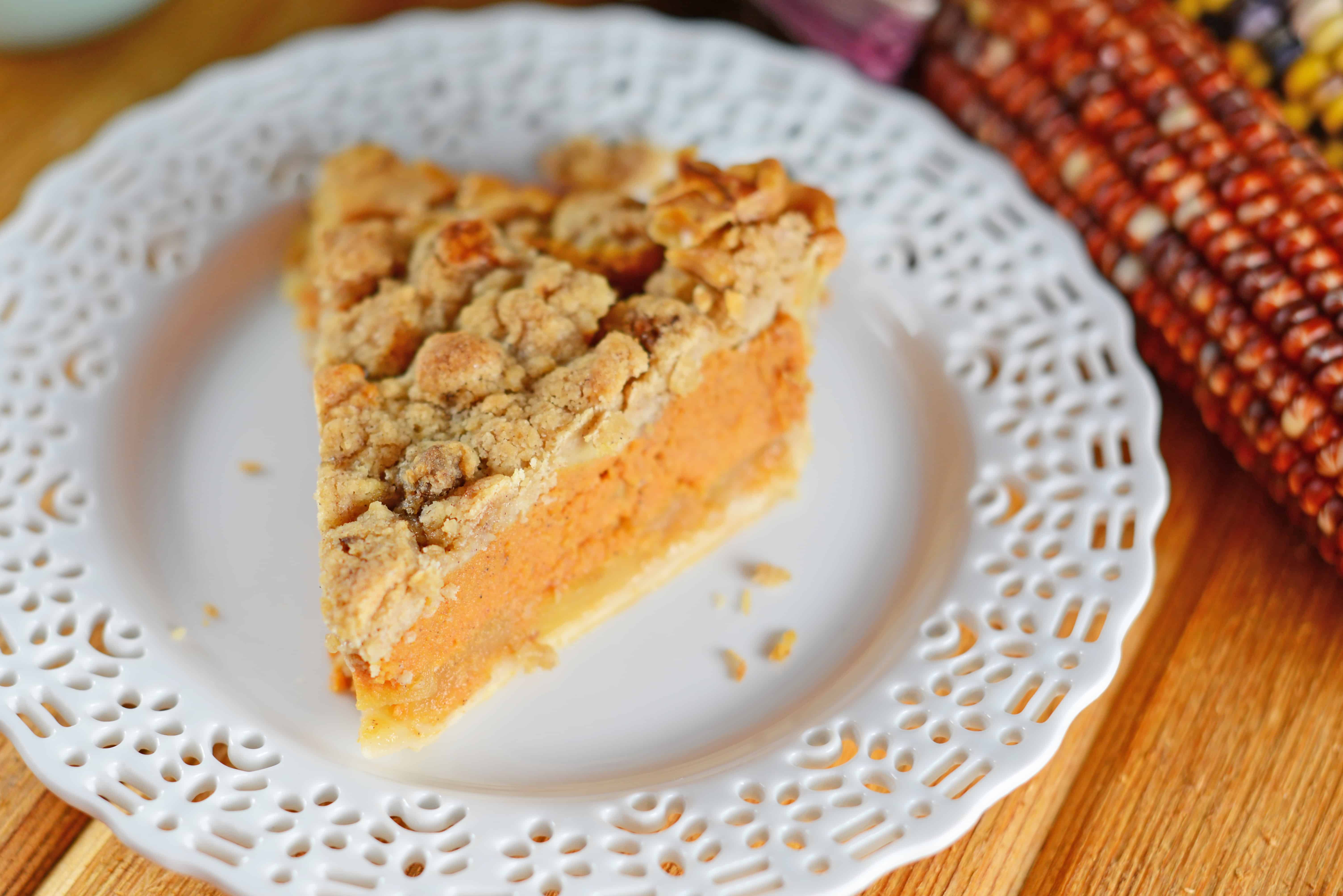 Pumpkin Apple Pie is the best of both worlds! Pumpkin pie and apple pie merged together in a pecan crust with streusel topping.