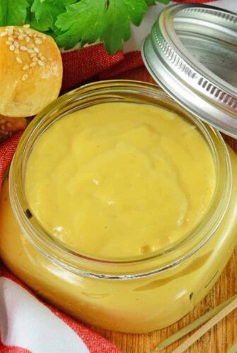 Honey Mustard sauce in a glass jar