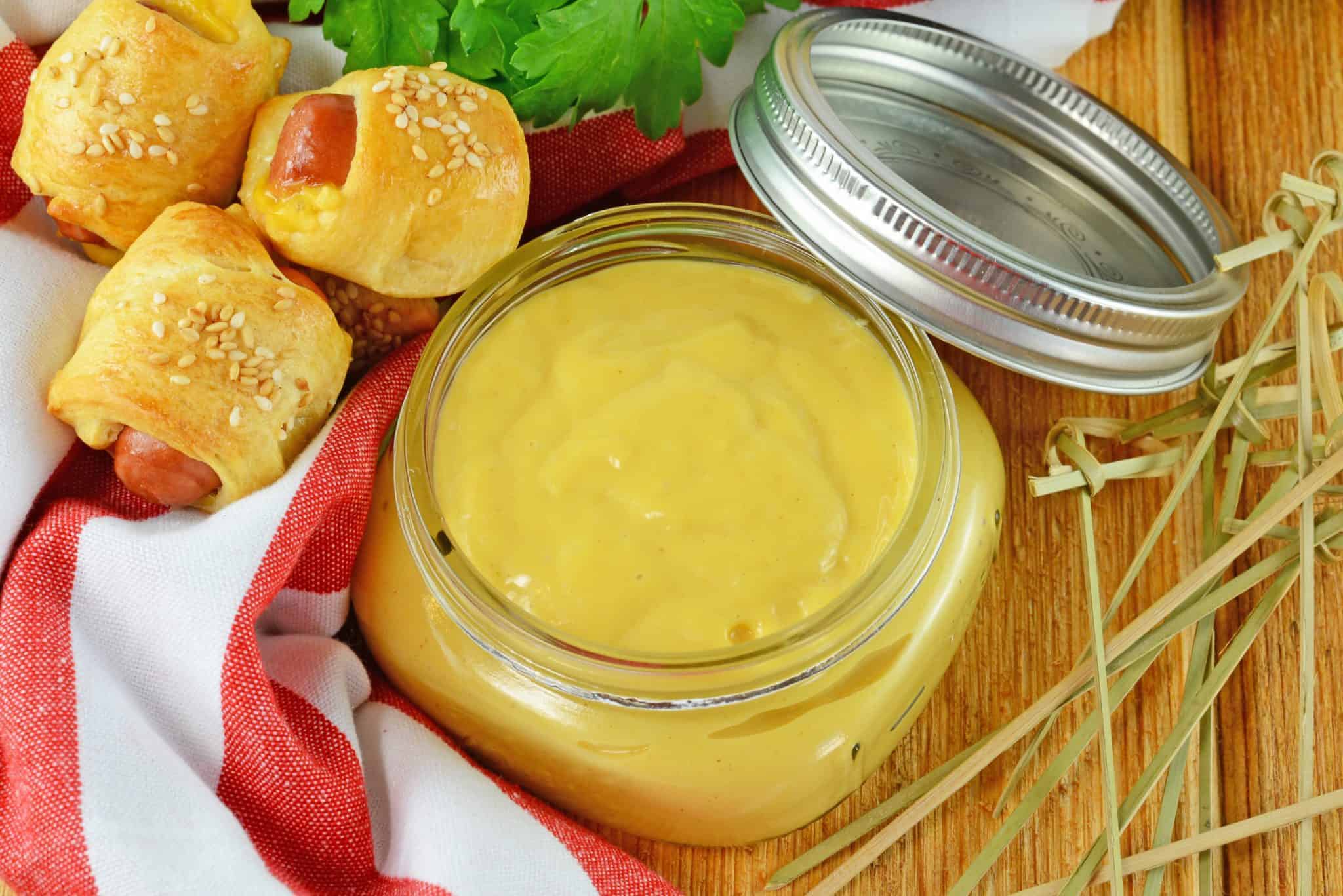 Honey Mustard sauce in a glass jar 