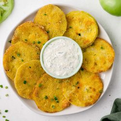 overhead plate of fried green tomatoes