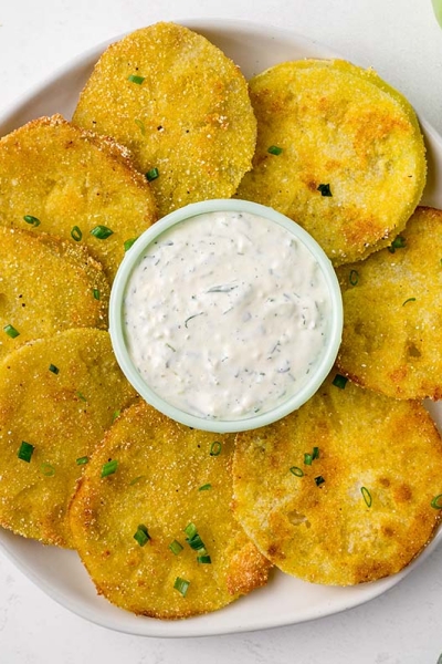 overhead plate of fried green tomatoes