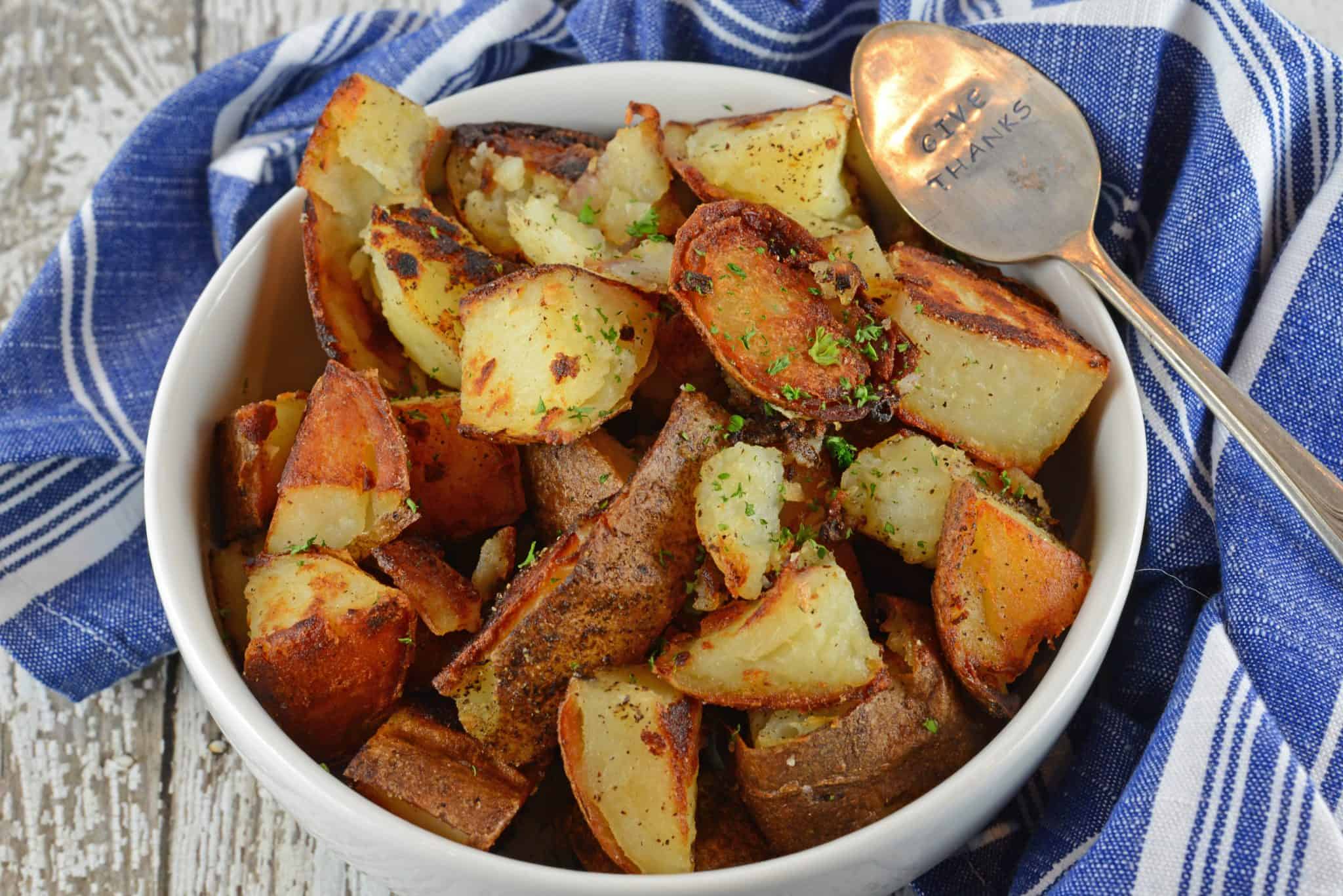 Make Crispy Home Fries just like at the restaurant at home. My recipe is super crispy, but also has a secret ingredient guaranteed to make these the best breakfast potatoes ever!