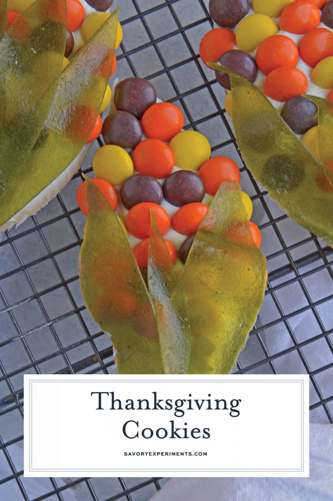 Thanksgiving Cookies are super cute sugar cookie cutouts that can be made alongside your Thanksgiving Turkey Cookies! #sugarcookiecutoutrecipe #thanksgivingcookies #thanksgivingturkeycookies www.savoryexperiments.com