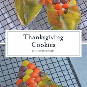 Thanksgiving Cookies are super cute sugar cookie cutouts that can be made alongside your Thanksgiving Turkey Cookies! #sugarcookiecutoutrecipe #thanksgivingcookies #thanksgivingturkeycookies www.savoryexperiments.com