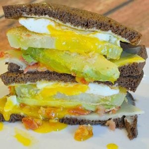 The Whistle Stop Sandwich is awarded the best sandwich of the year! Fried green tomatoes, avocado, white cheddar, bacon and fried egg on pumpernickel bread.