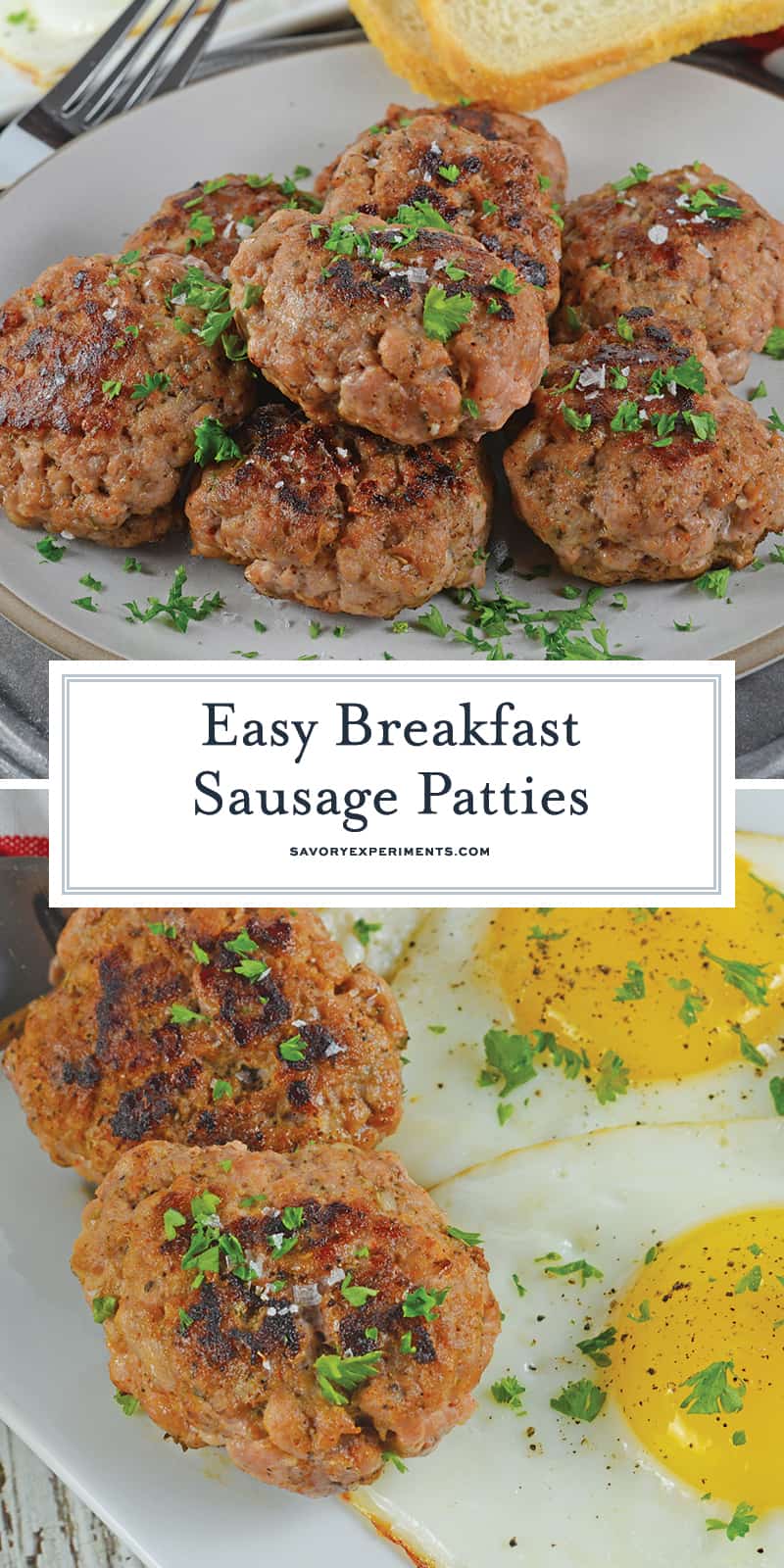 Homemade Breakfast Sausage is super easy using my proprietary blend of breakfast sausage seasoning. Add eggs and toast to complete your delicious breakfast. #breakfastsausagerecipe #breakfastsausageseasoning #homemadebreakfastsausage www.savoryexperiments.com