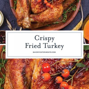 Have you ever wondered how to fry a turkey? Here are easy step-by-step instructions that can be used with any fried turkey recipe. #howtofryaturkey #friedturkeyrecipe www.savoryexperiments.com