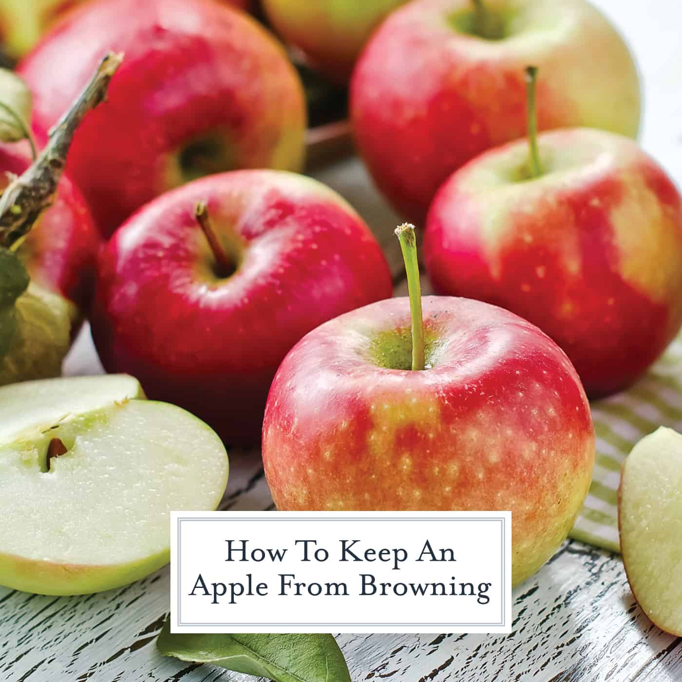 Three easy ways on how to keep apples from browning. You will already have all of the items in your kitchen pantry. Treated apples can be used in any apple recipe! #howtokeepapplesfrombrowning #applebrowning www.savoryexperiments.com 