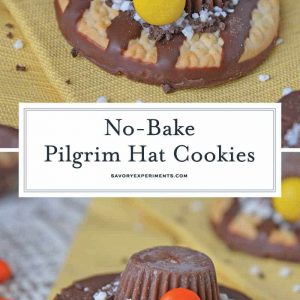 No-bake Pilgrim Hat Cookies are a cute activity for kids and the perfect Thanksgiving dessert. They require no baking and only 4 ingredients! #thanksgivingcookies #pilgrimhats www.savoryexperiments.com